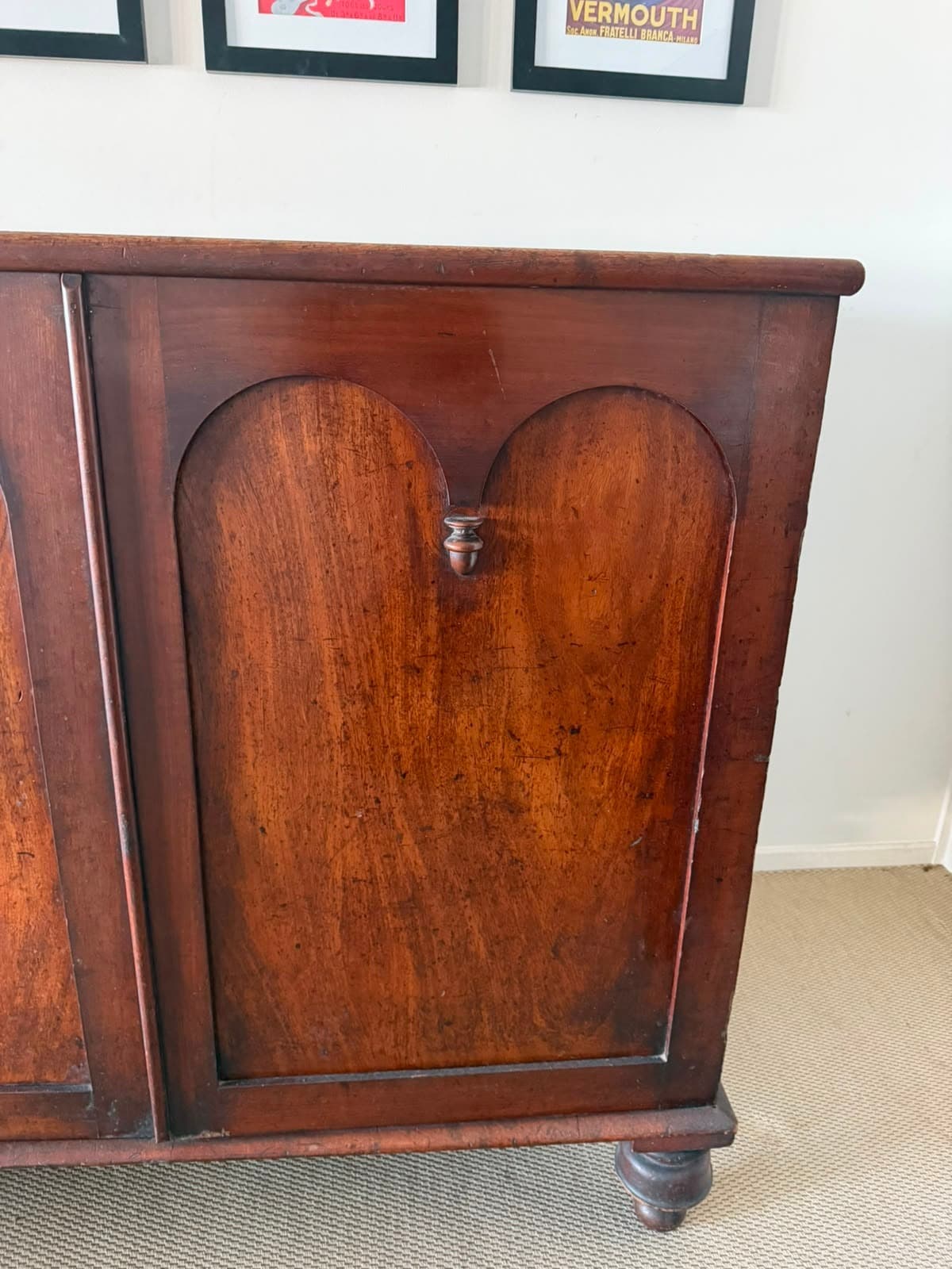 Antique Cedar Two-Door Sideboard Cabinet Arched Panel Colonial Timber — photo 6 of 9