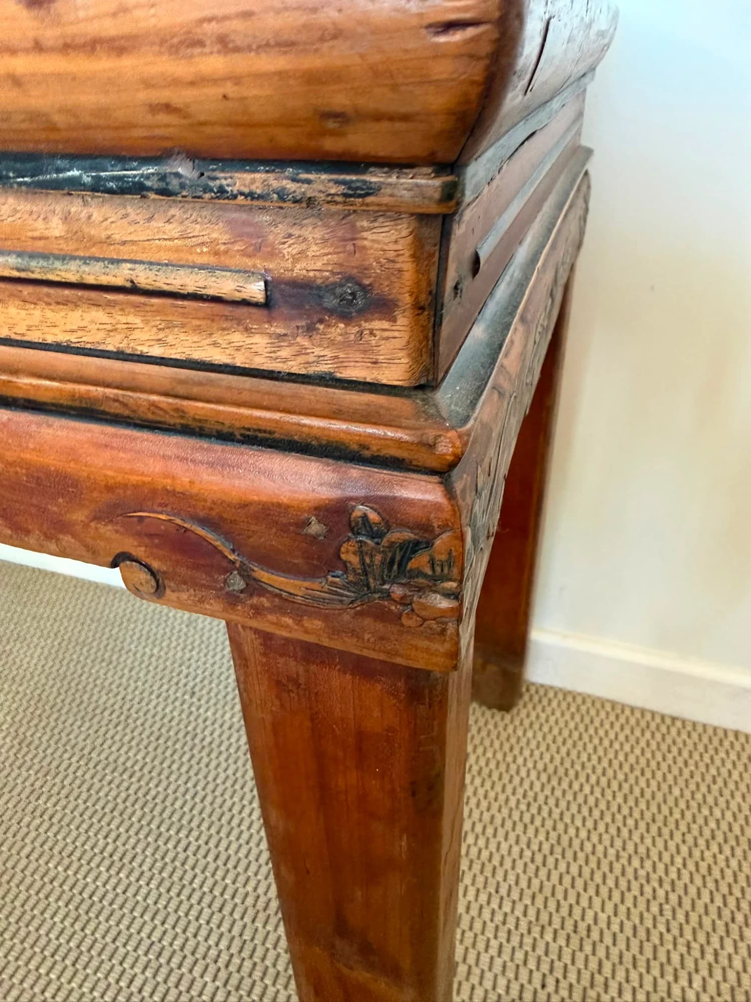 Antique Chinese Elm Wood Altar Table - Rustic Console Bench — photo 4 of 5