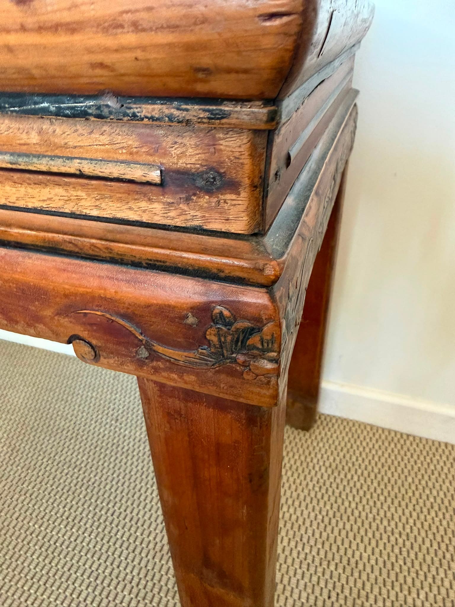 Antique Chinese Elm Wood Altar Table Rustic Console Bench Hall Table — photo 6 of 9