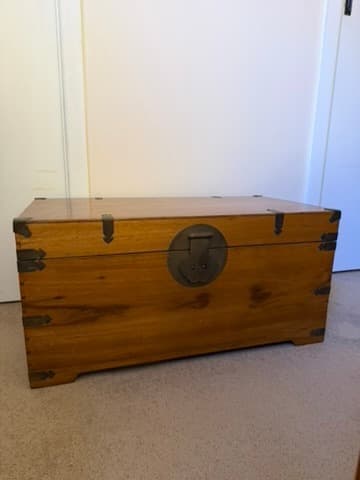 Antique Chinese Elm Wood Blanket Chest with Brass Hardware — photo 1 of 6