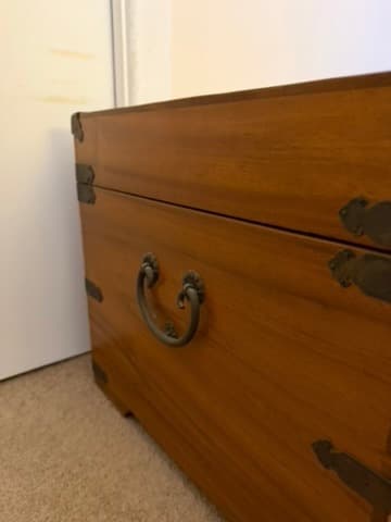 Antique Chinese Elm Wood Blanket Chest with Brass Hardware — photo 4 of 6