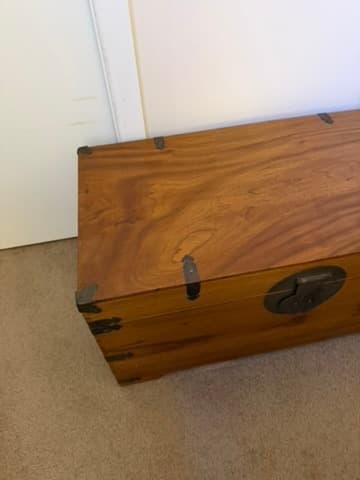 Antique Chinese Elm Wood Blanket Chest with Brass Hardware — photo 5 of 6