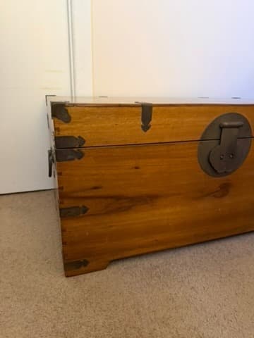 Antique Chinese Elm Wood Blanket Chest with Brass Hardware — photo 6 of 6