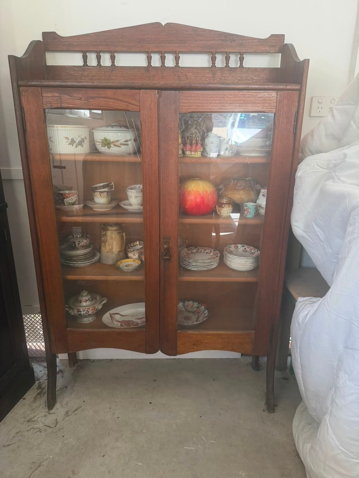 Antique Edwardian Oak Display Cabinet with Gallery Back — photo 5 of 5