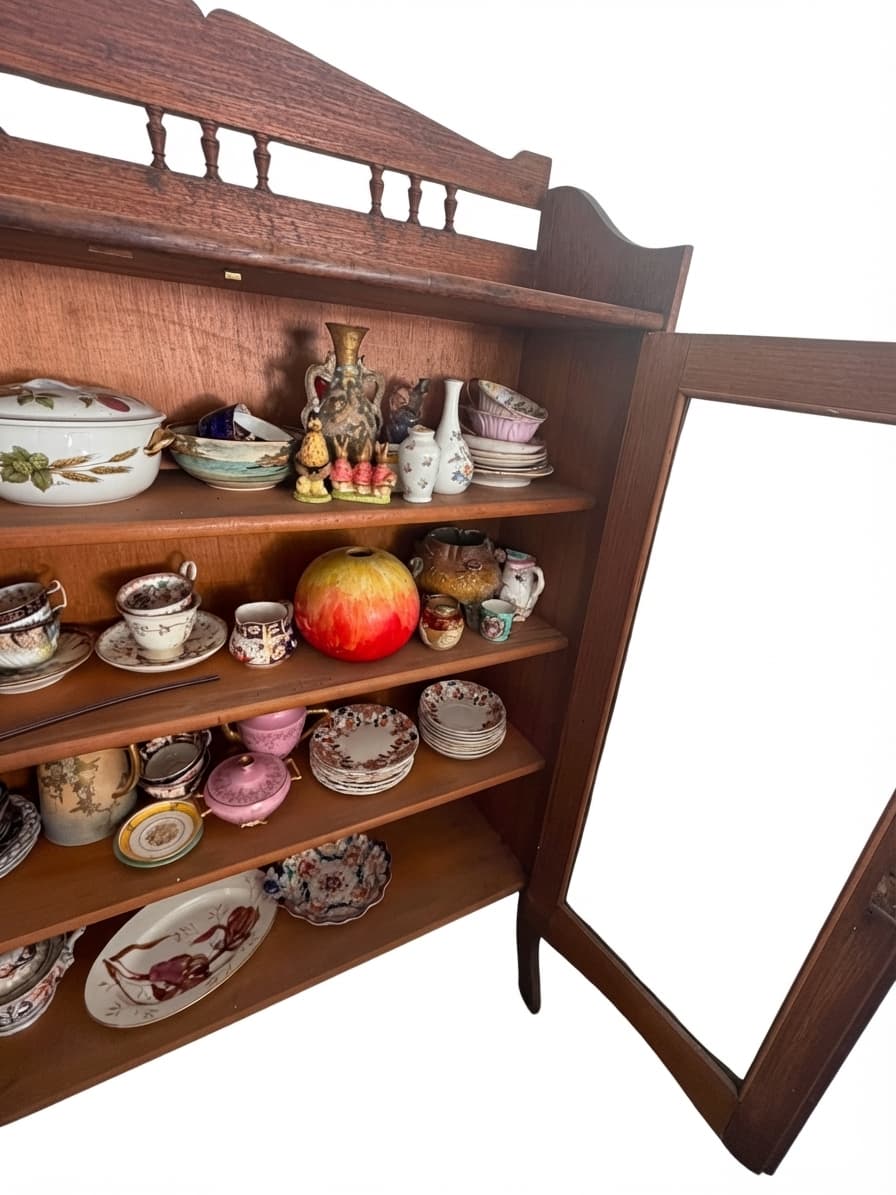Antique Edwardian Oak Display Cabinet with Glass Doors — photo 1 of 4