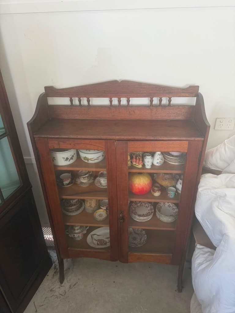 Antique Edwardian Oak Display Cabinet with Glass Doors — photo 3 of 4