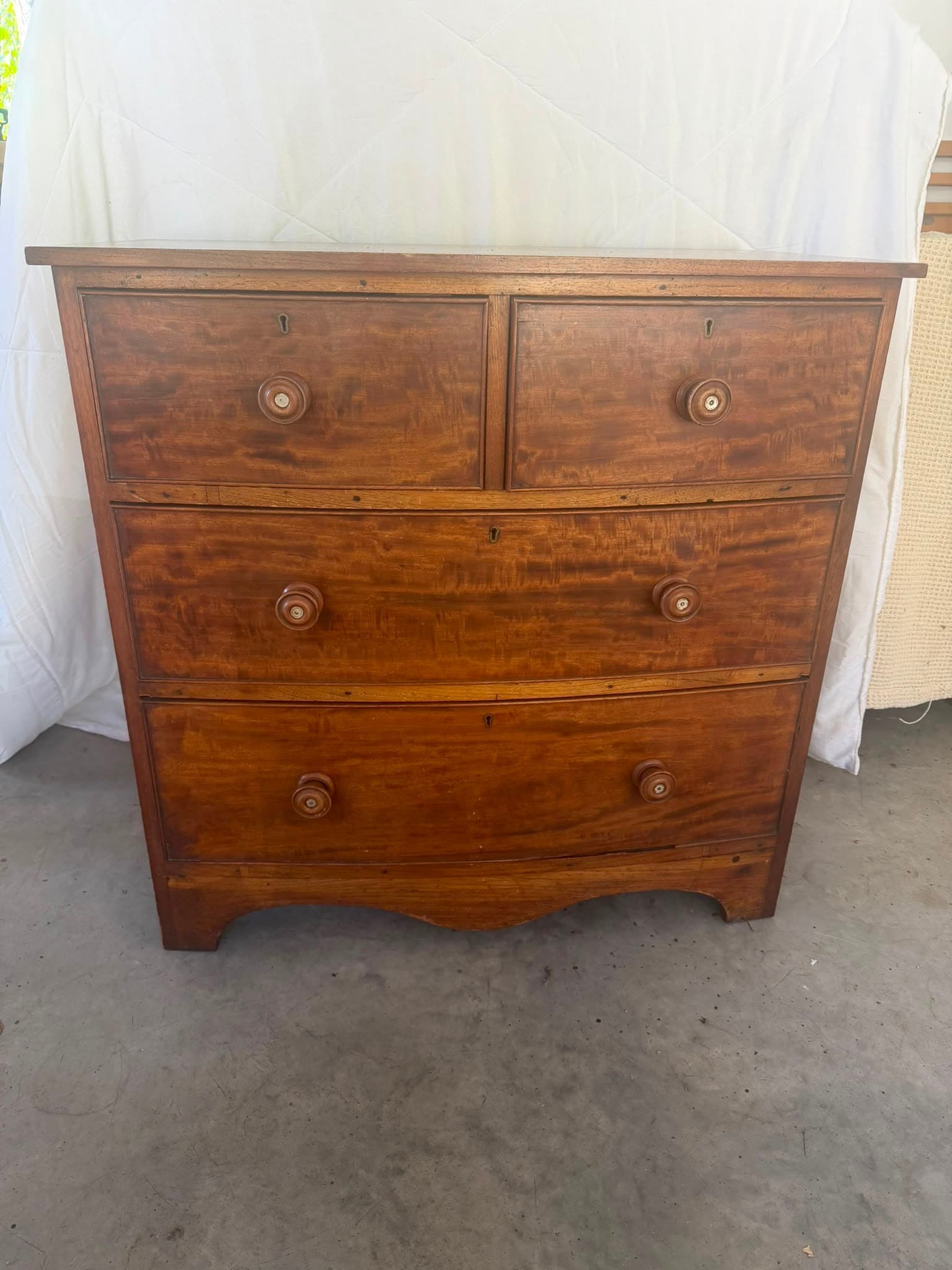 Antique Flame Mahogany Bow Front Chest of Drawers — photo 2 of 7