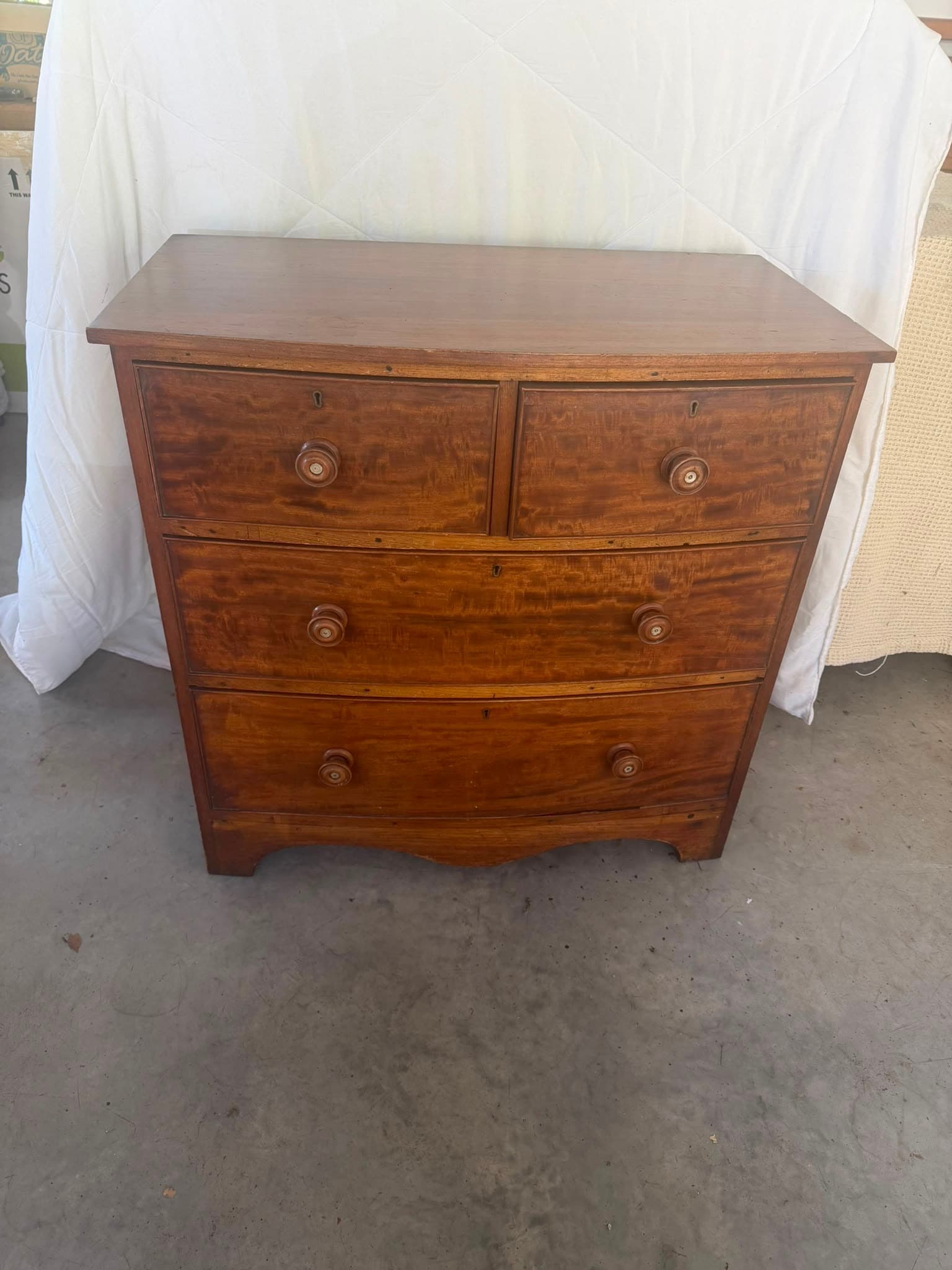 Antique Flame Mahogany Bow Front Chest of Drawers — photo 3 of 7