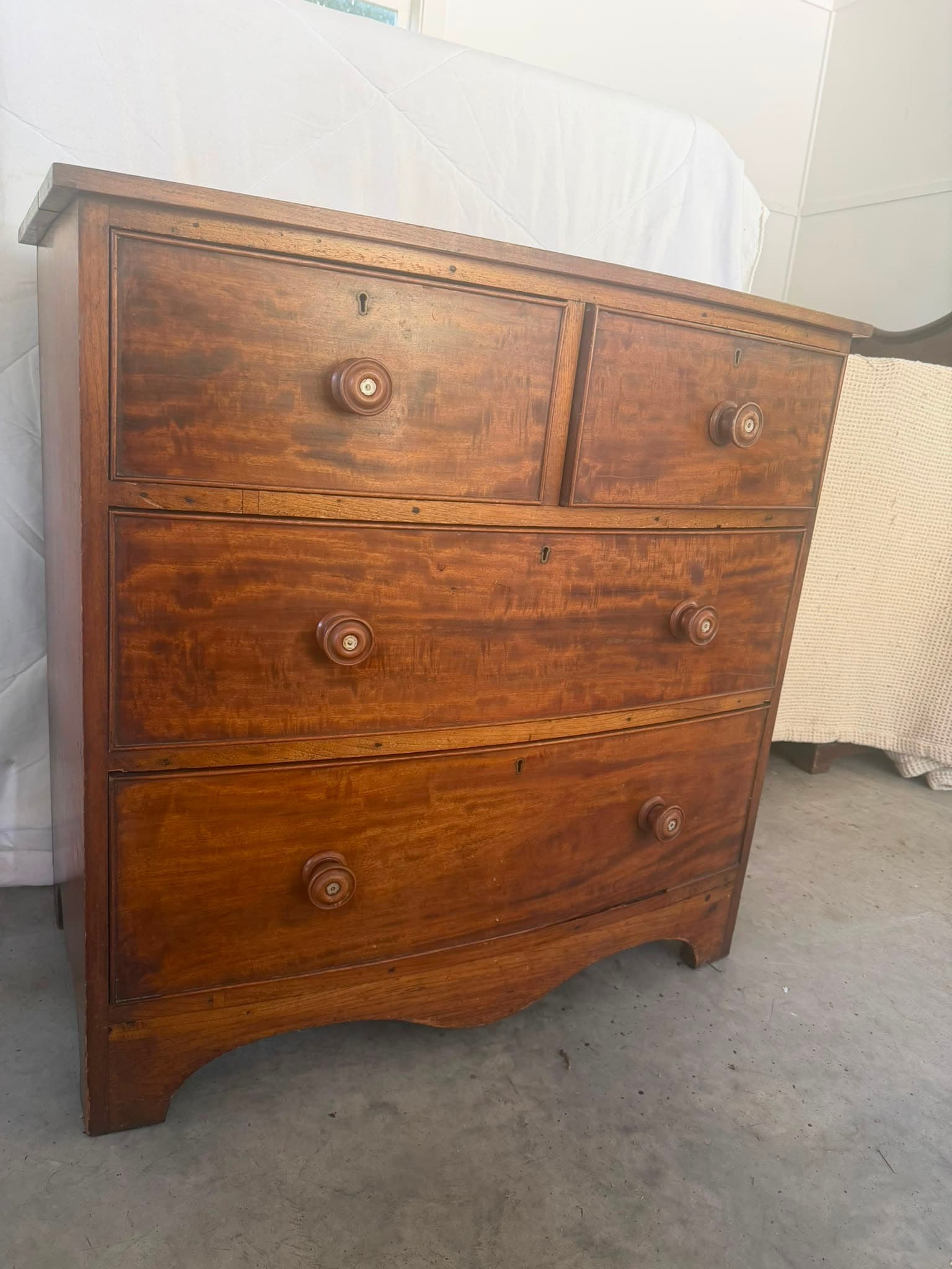 Antique Flame Mahogany Bow Front Chest of Drawers — photo 4 of 7