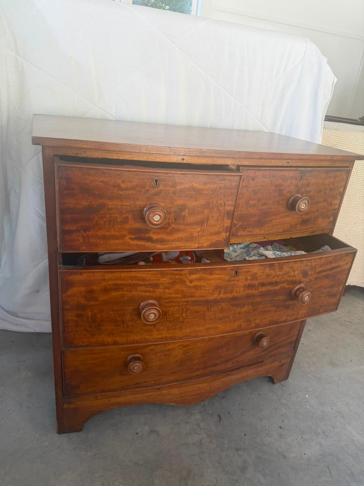 Antique Flame Mahogany Bow Front Chest of Drawers — photo 5 of 7