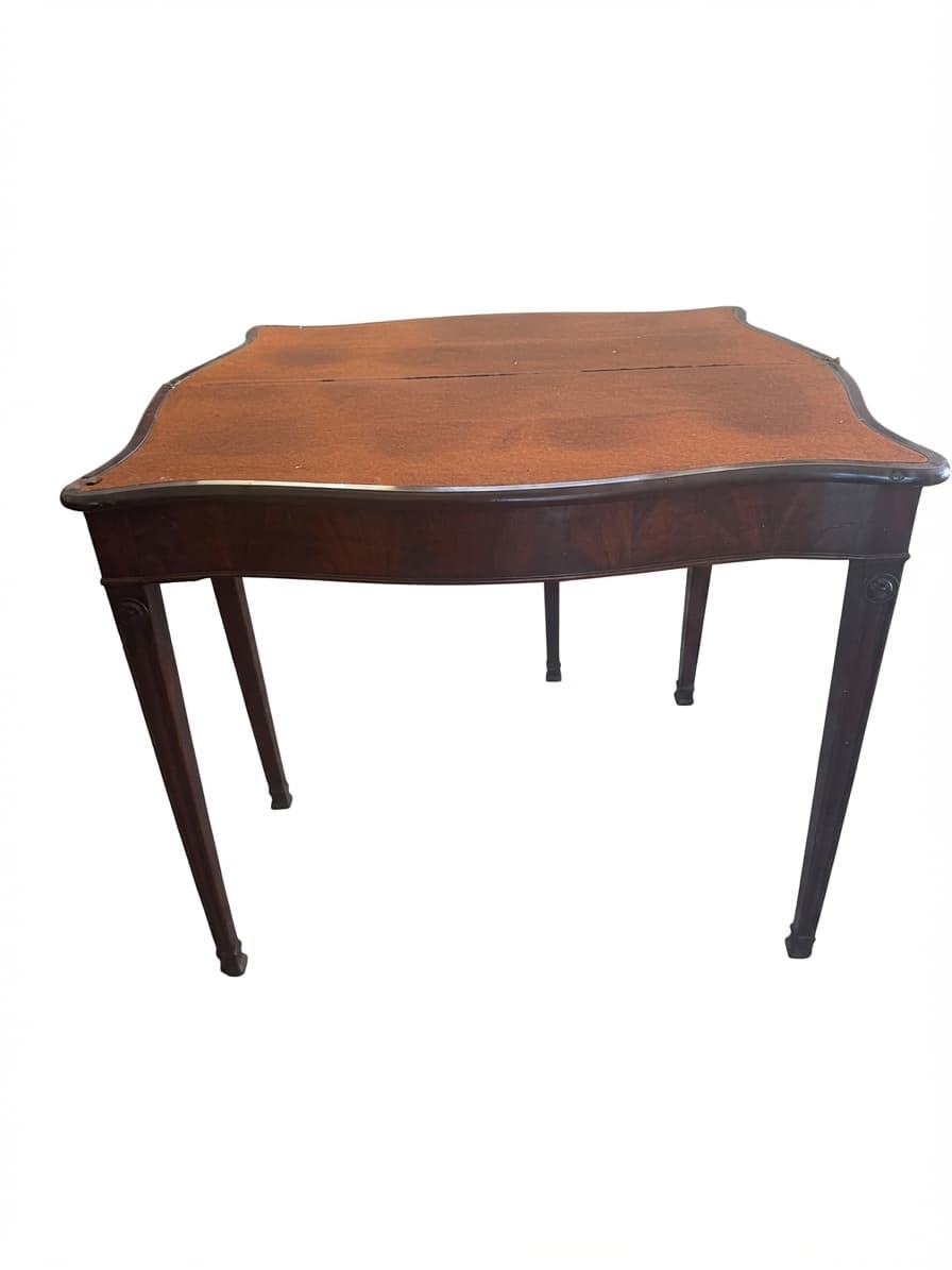 Antique Mahogany Fold-Over Card Table With Leather Inlay — photo 1 of 5