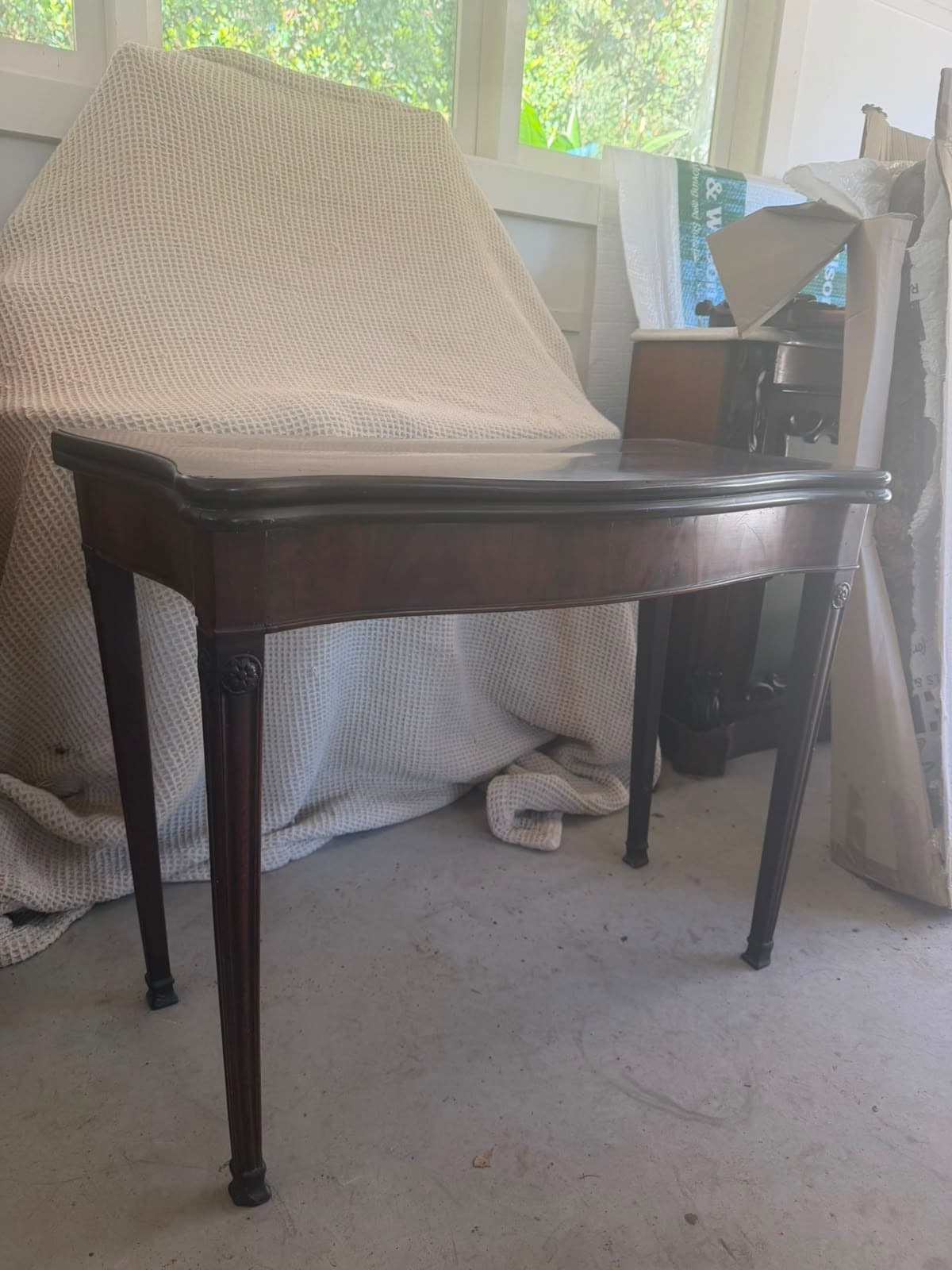 Antique Mahogany Fold-Over Card Table With Leather Inlay — photo 2 of 5