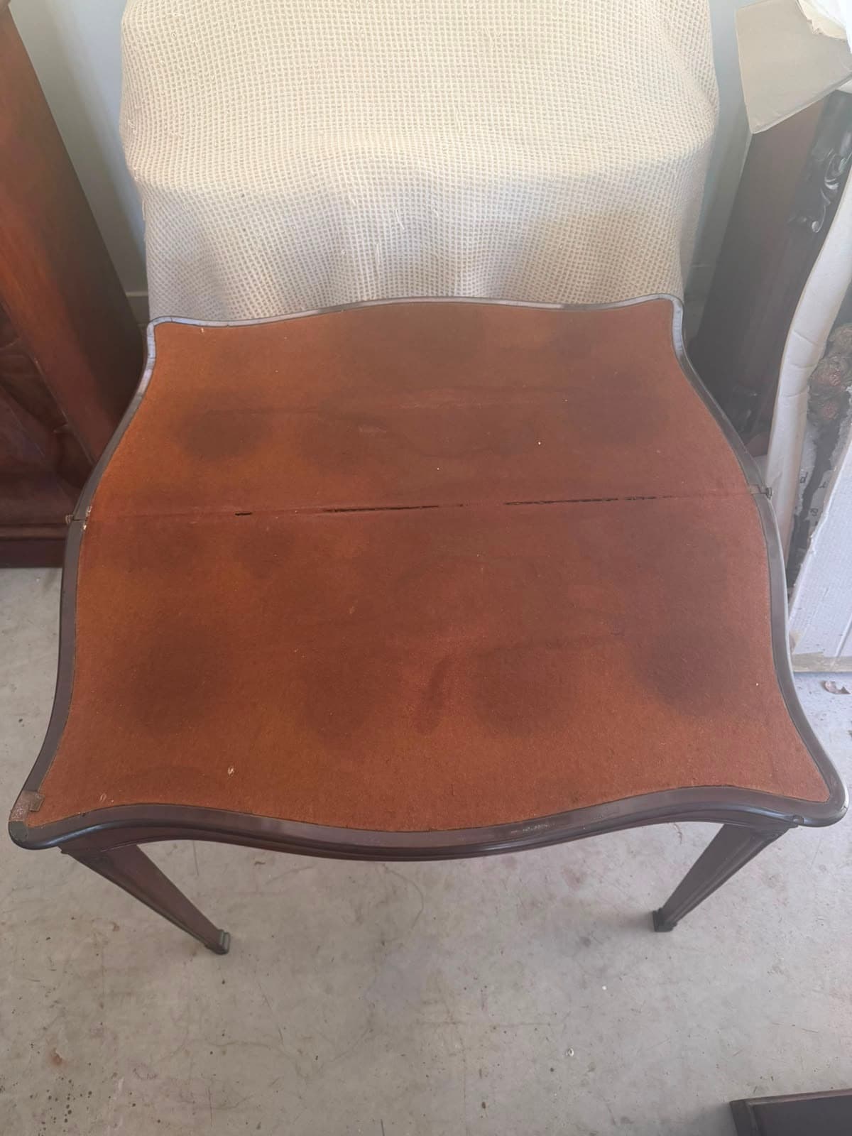 Antique Mahogany Serpentine Fold-Over Console Games Table — photo 2 of 6