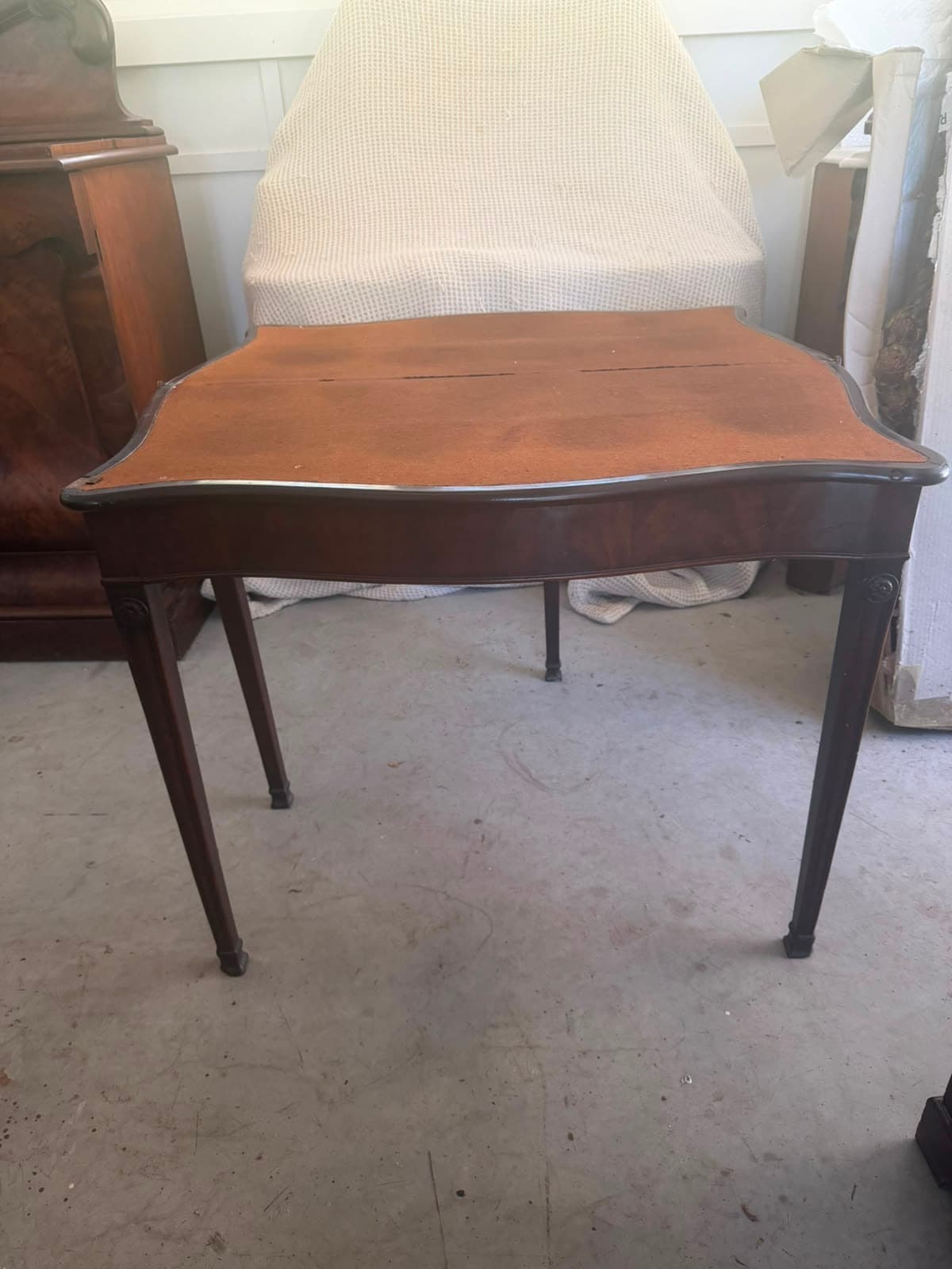Antique Mahogany Serpentine Fold-Over Console Games Table — photo 3 of 6