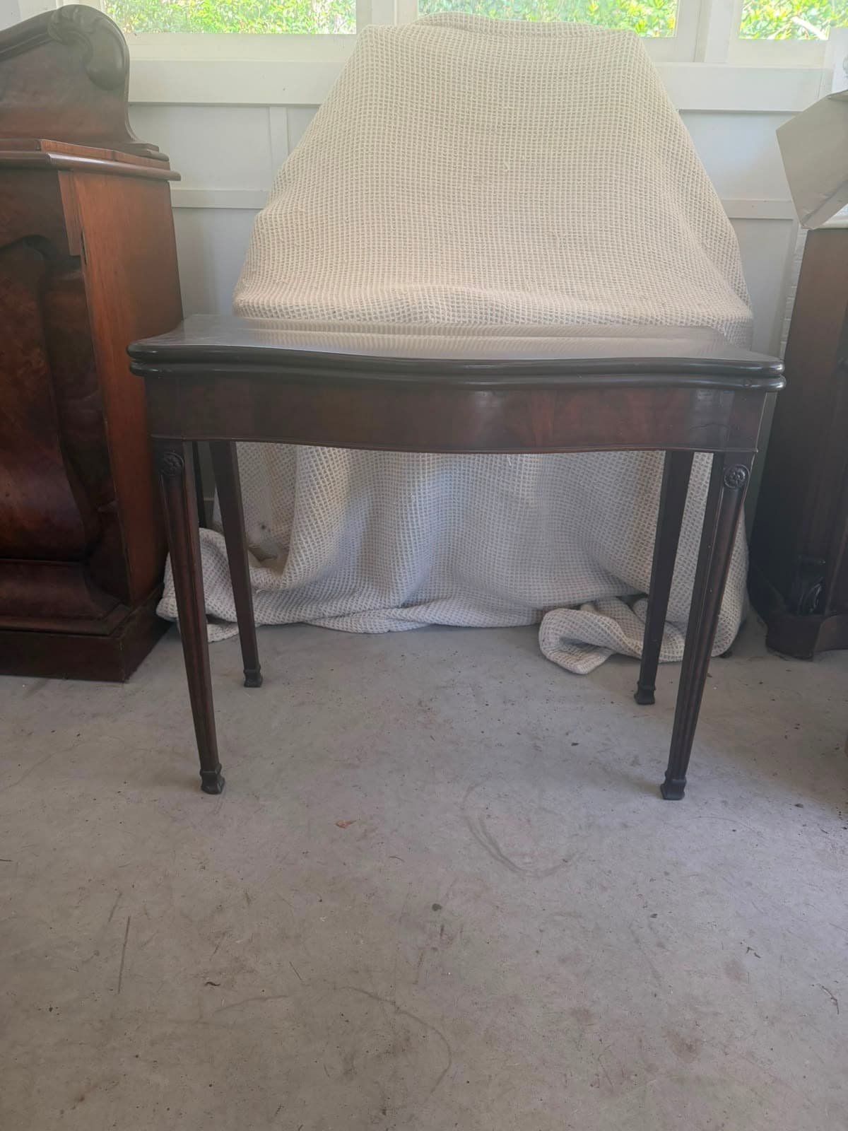 Antique Mahogany Serpentine Fold-Over Console Games Table — photo 5 of 6