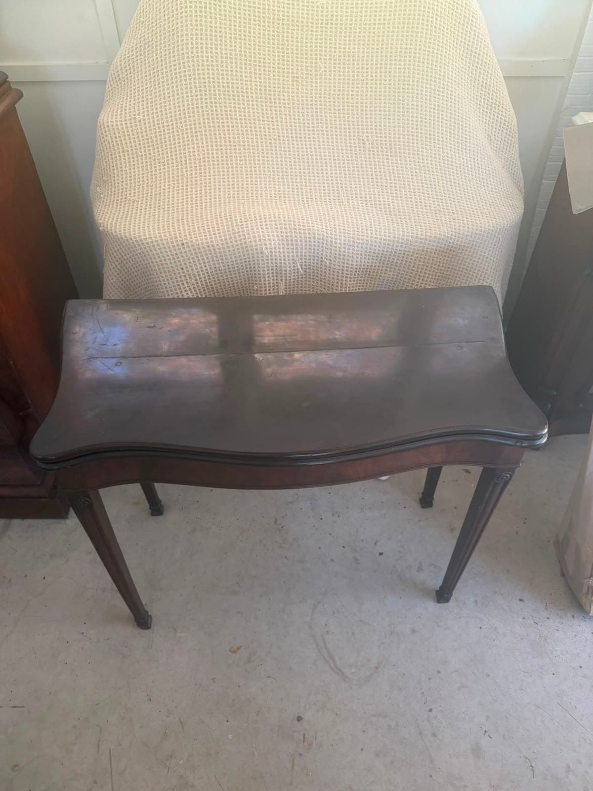 Antique Mahogany Serpentine Fold-Over Console Games Table — photo 6 of 6