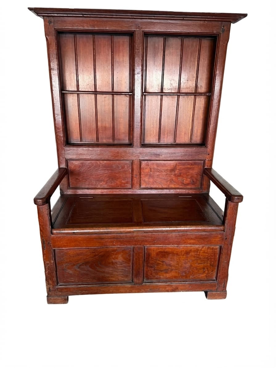 Antique Oak Wainscot Settle Bench Storage Seat with Shelves Hall Bench — photo 1 of 6