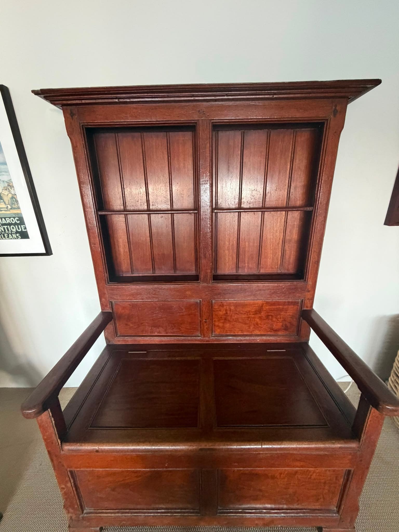 Antique Oak Wainscot Settle Bench Storage Seat with Shelves Hall Bench — photo 5 of 6