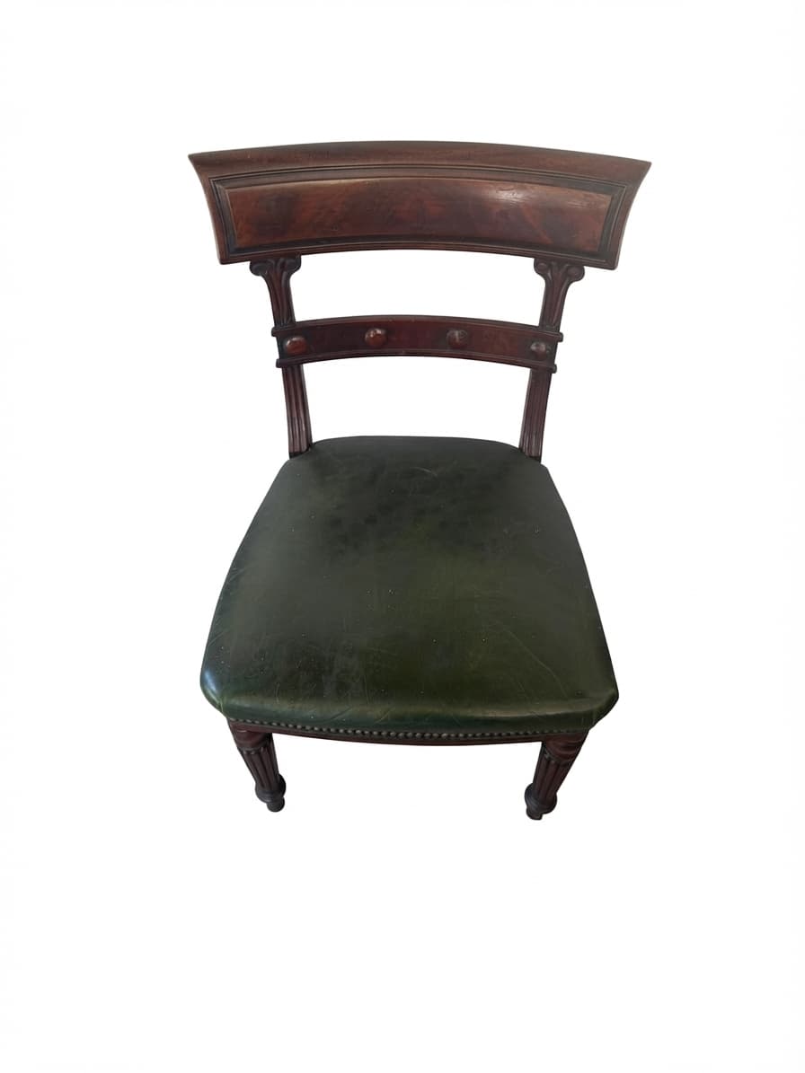 Antique Regency Style Mahogany Dining Chair Green Leather Seat — photo 1 of 4