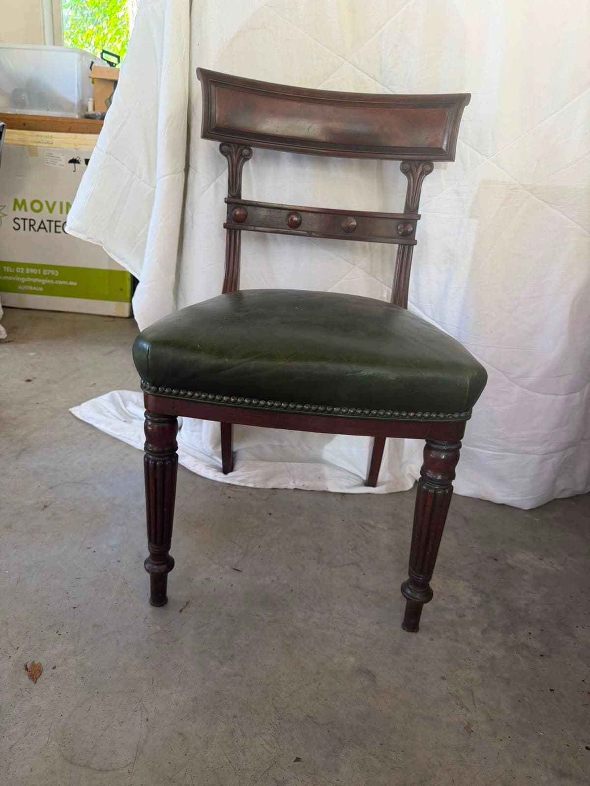 Antique Regency Style Mahogany Dining Chair Green Leather Seat — photo 4 of 4