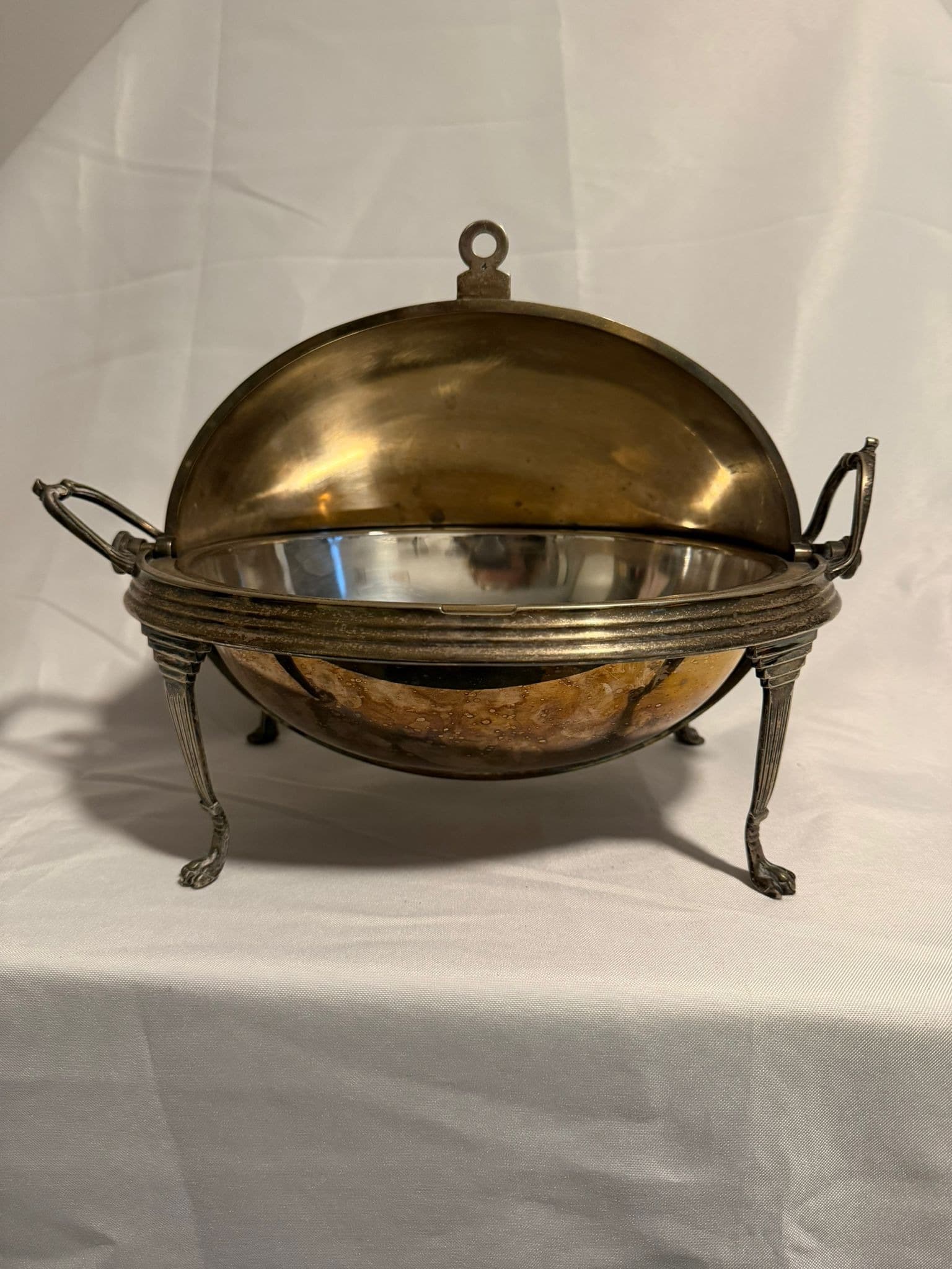 Antique Silver Plated Revolving Breakfast Dish Dome Food Warmer — photo 5 of 10