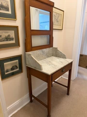 Antique Timber Washstand with Marble Top and Mirror — photo 1 of 9