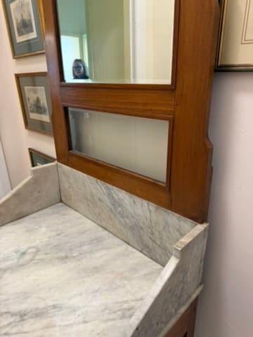 Antique Timber Washstand with Marble Top and Mirror — photo 4 of 9