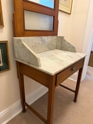 Antique Timber Washstand with Marble Top and Mirror — photo 7 of 9