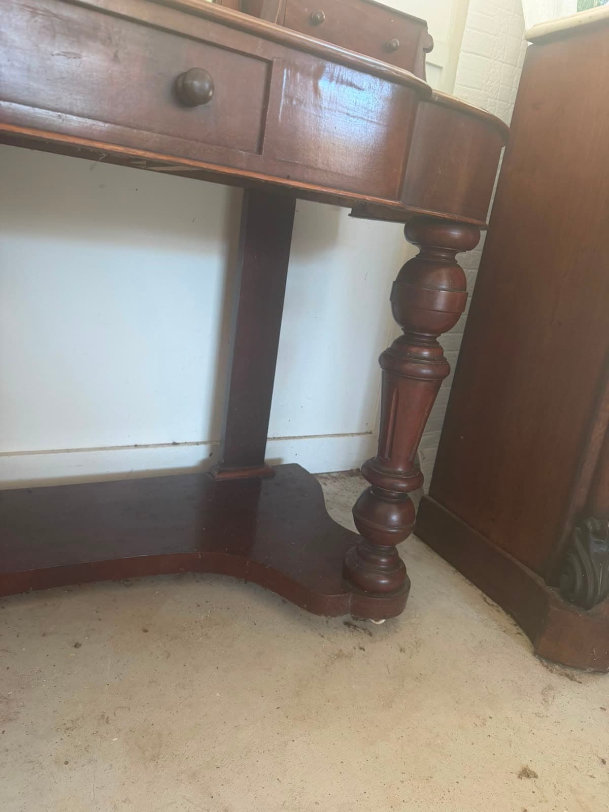 Antique Victorian Mahogany Dressing Table with Mirror — photo 6 of 8