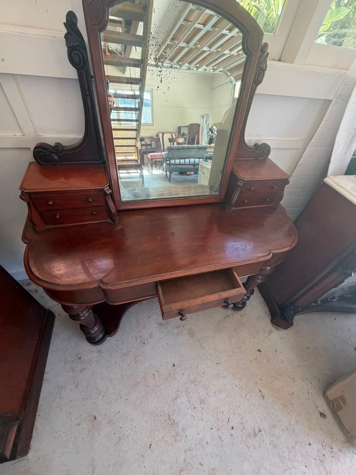 Antique Victorian Mahogany Dressing Table with Mirror — photo 7 of 8