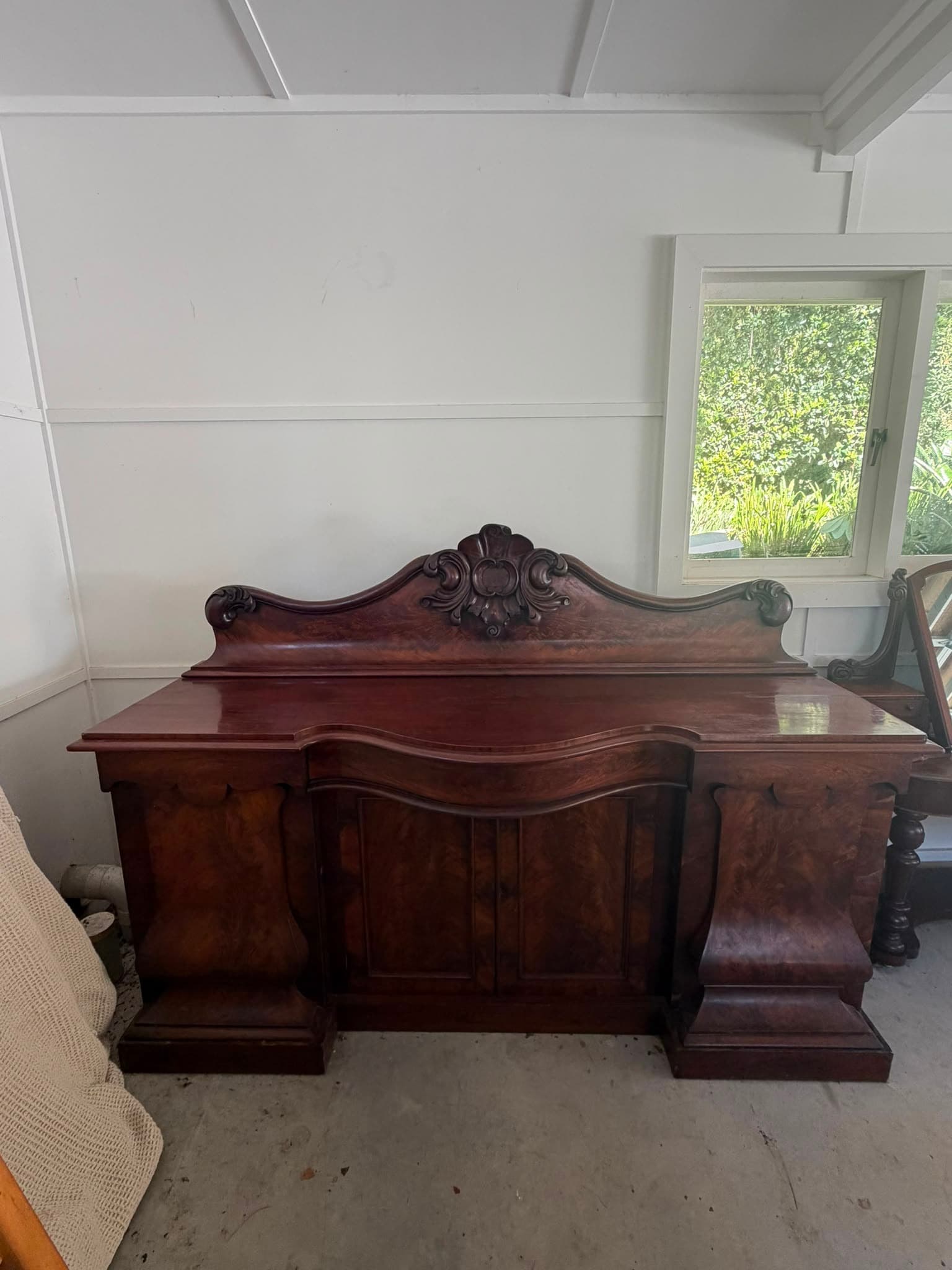 Antique Victorian Mahogany Sideboard with Carved Backsplash — photo 2 of 10