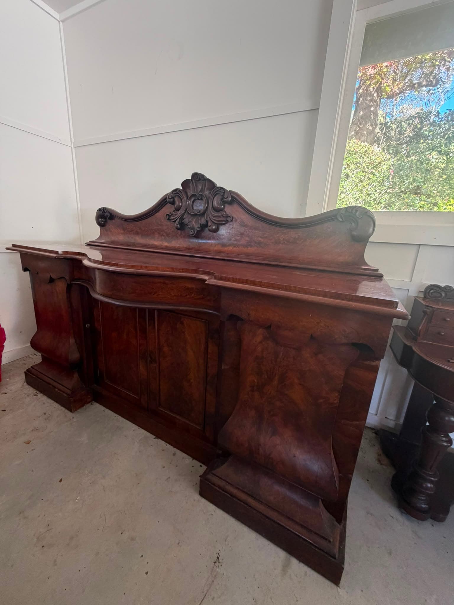 Antique Victorian Mahogany Sideboard with Carved Backsplash — photo 5 of 10