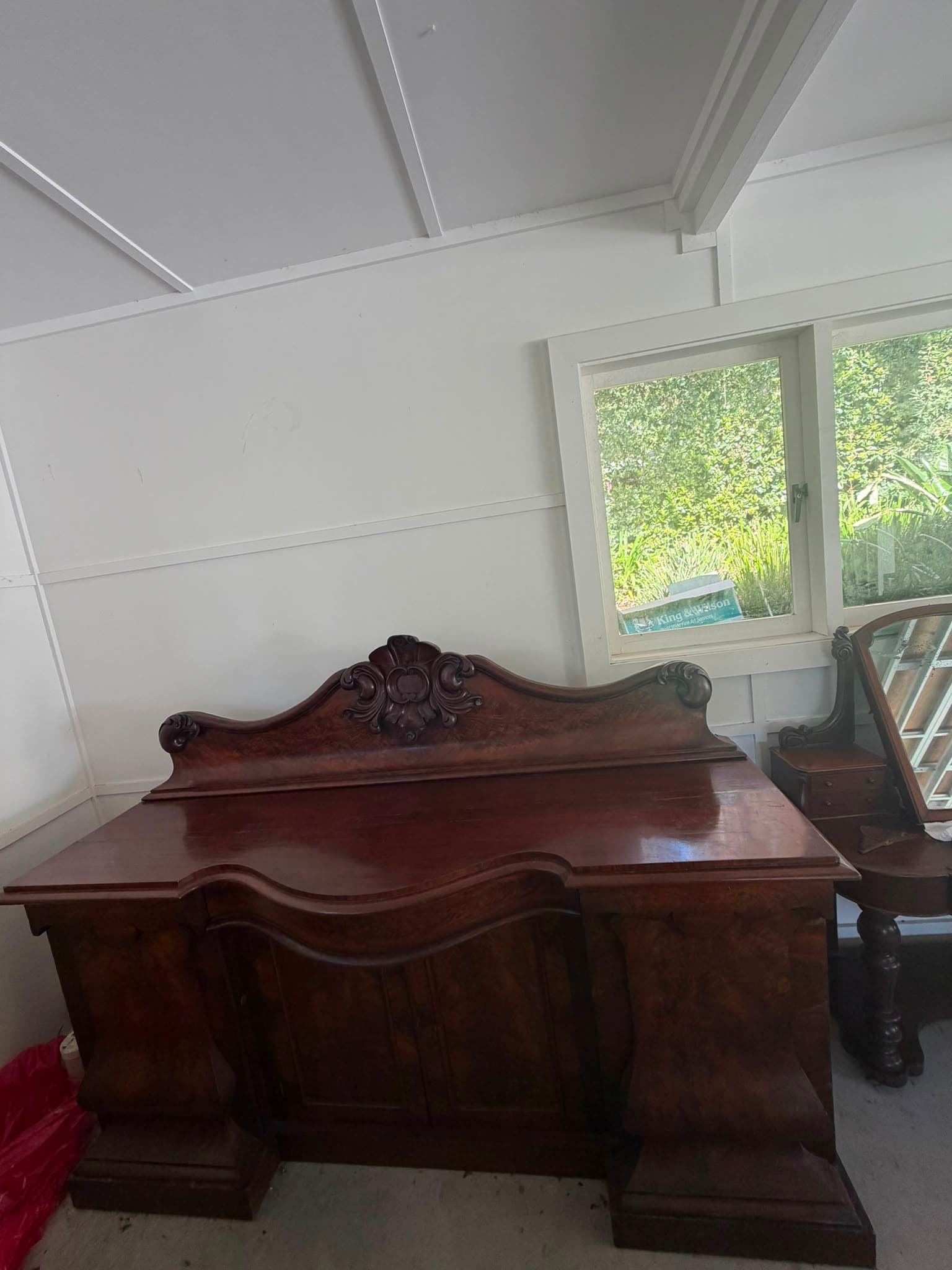 Antique Victorian Mahogany Sideboard with Carved Backsplash — photo 6 of 10