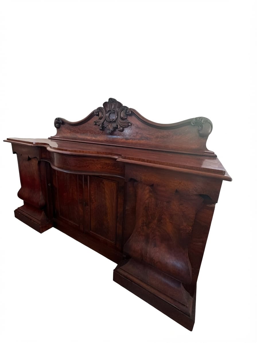 Antique Victorian Sideboard Flame Mahogany with Carved Backsplash — photo 1 of 10