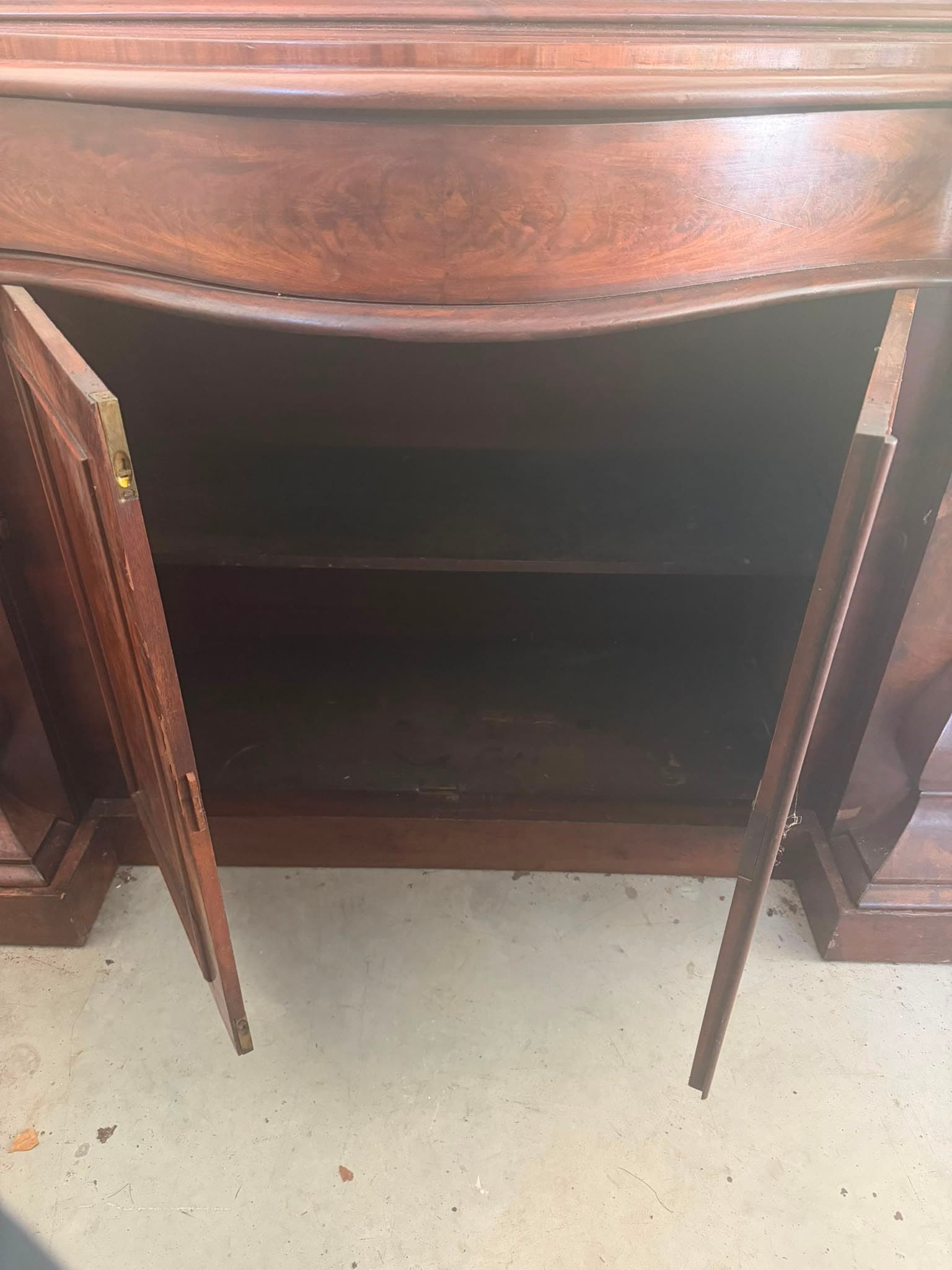 Antique Victorian Sideboard Flame Mahogany with Carved Backsplash — photo 10 of 10