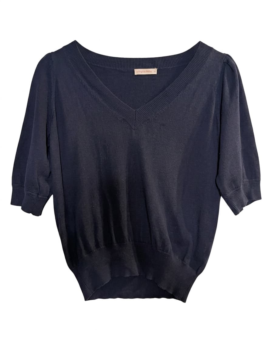 Arlington Milne Navy V-Neck Knit Top - Women's Size XS — photo 1 of 7