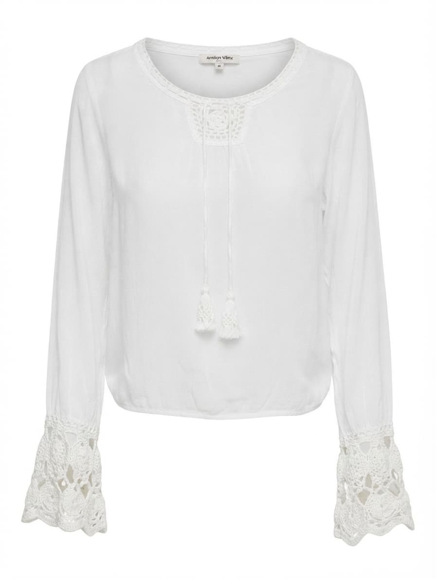 Arnhem Boho Crochet Trim Long Sleeve Blouse White Size M — photo 1 of 5
