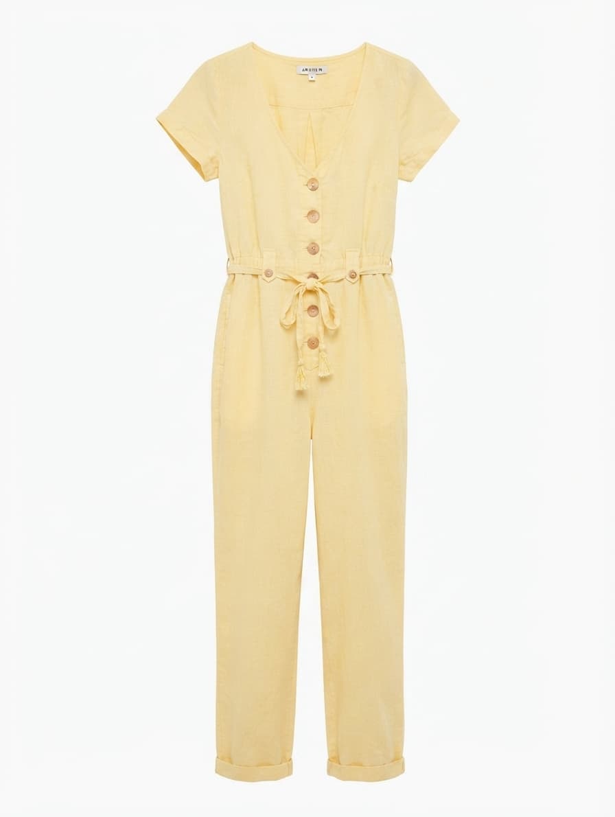 Arnhem Linen Button-Front Jumpsuit Yellow Size 8 — photo 1 of 8