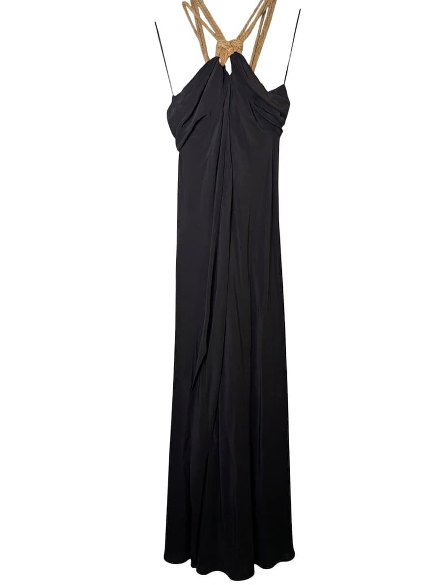Arthur Galan AG Black Silk Evening Gown - Rope Detail Halter Neck — photo 1 of 7