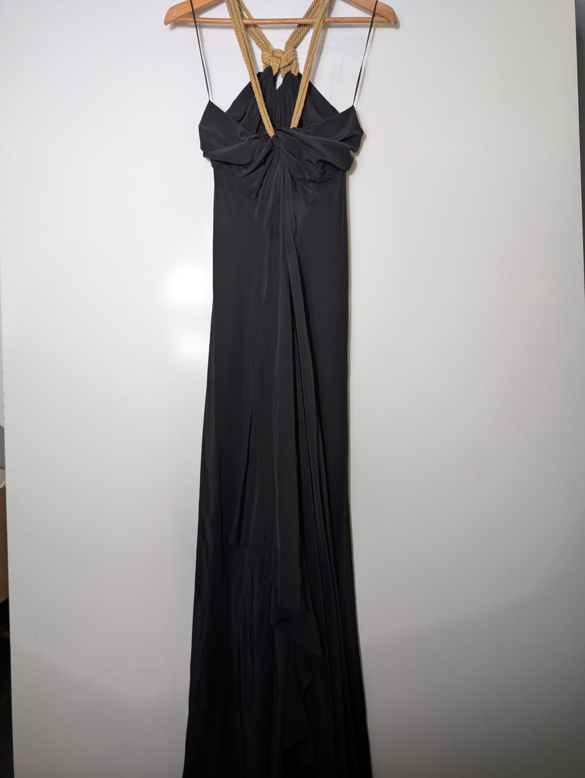 Arthur Galan AG Black Silk Evening Gown - Rope Detail Halter Neck — photo 5 of 7