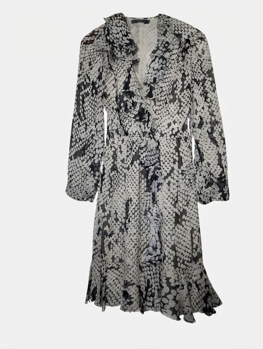 Arthur Galan AG Polka Dot Ruffle Silk Dress Black and White Size 8 — photo 1 of 7
