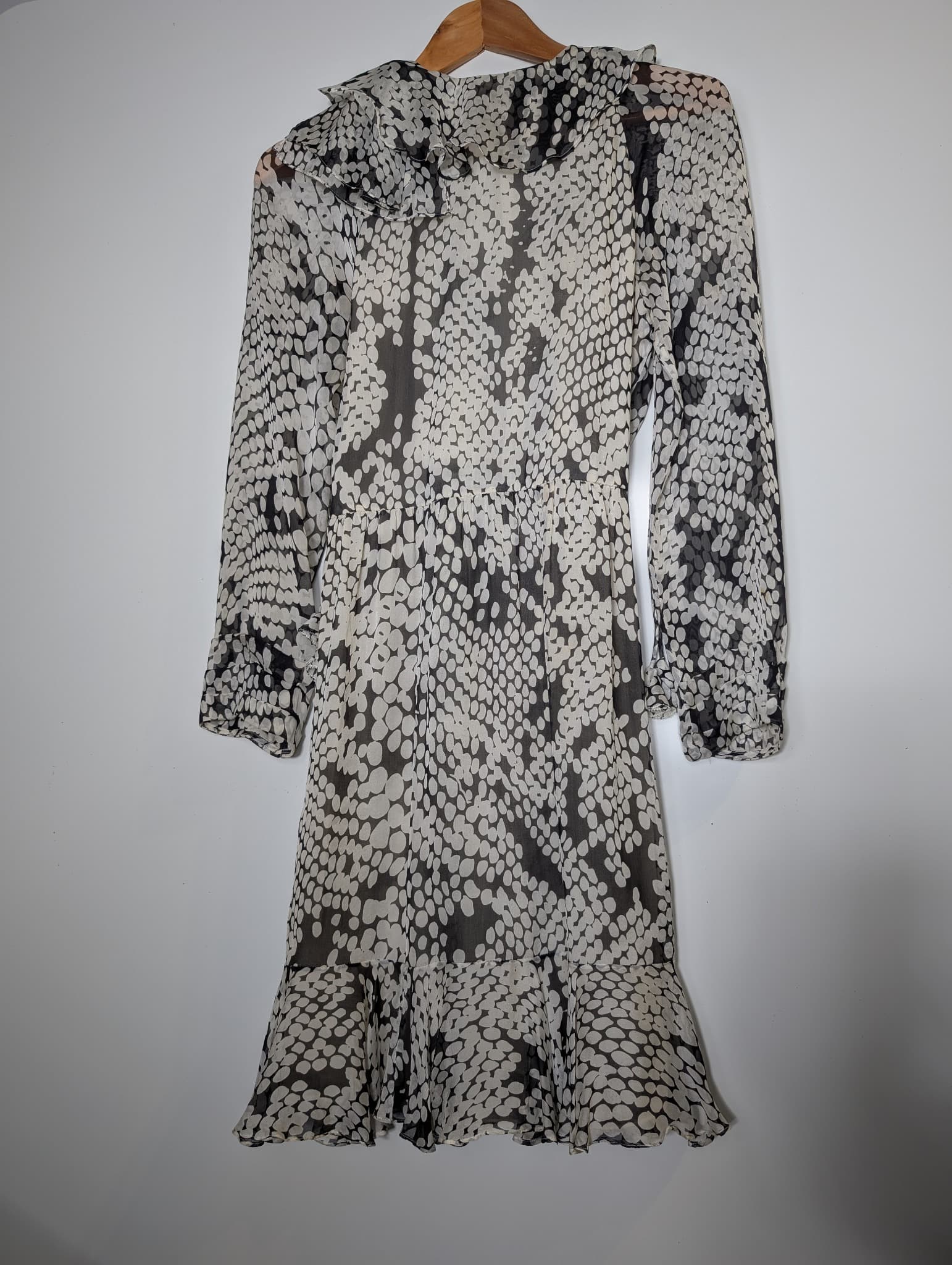 Arthur Galan AG Polka Dot Ruffle Silk Dress Black and White Size 8 — photo 4 of 7