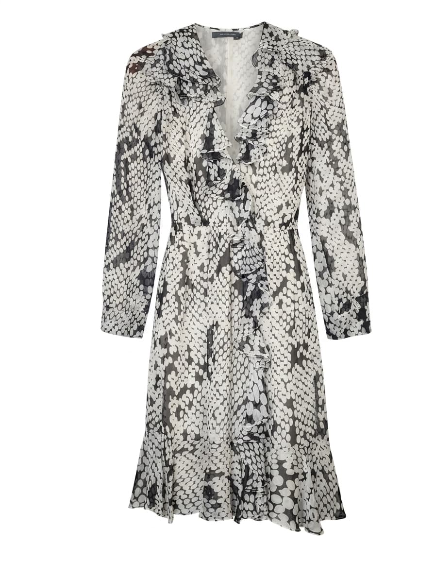 Arthur Galan AG Silk Monochrome Animal Print Ruffle Midi Dress - Size 8 — photo 1 of 8