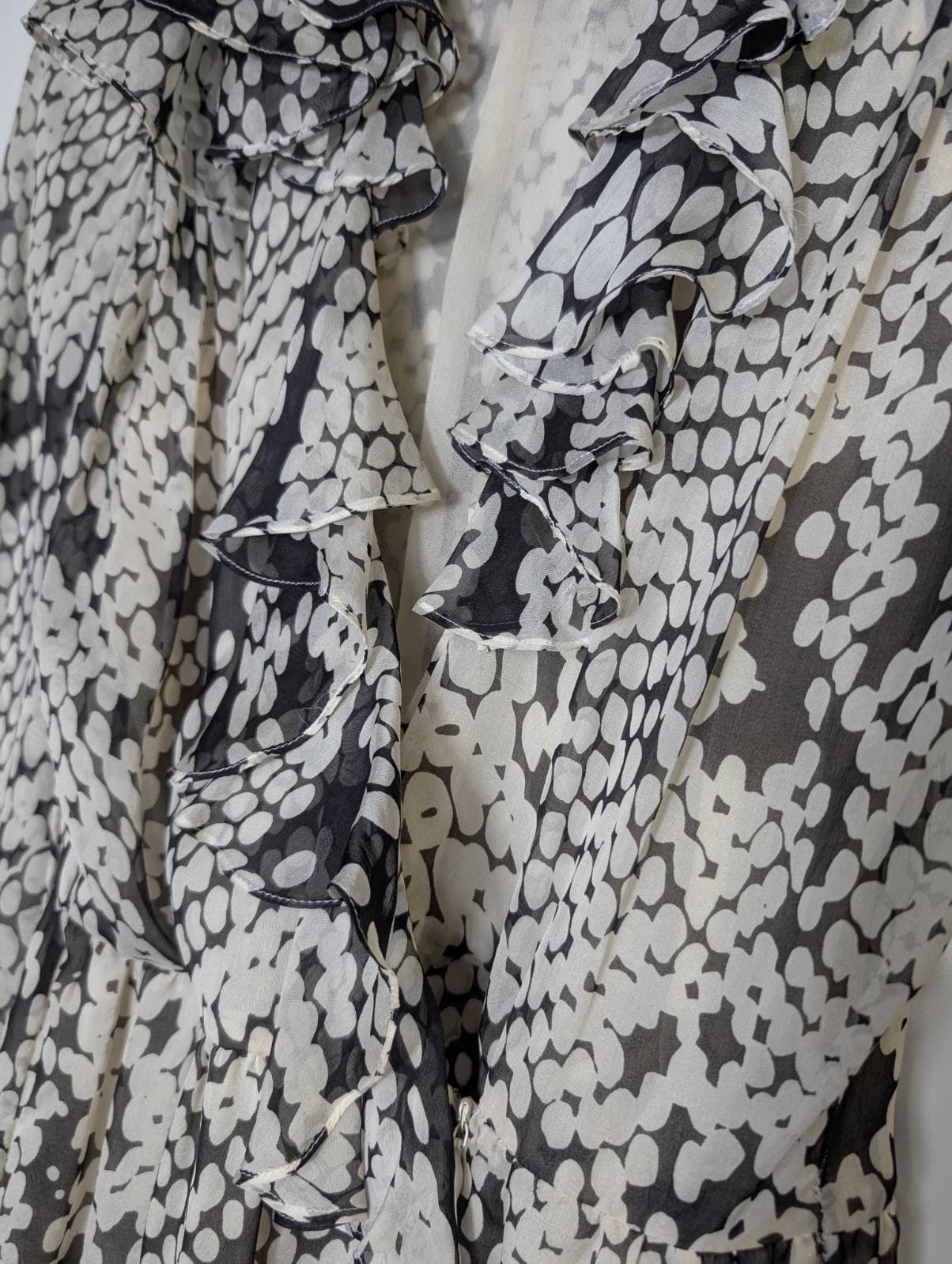 Arthur Galan AG Silk Monochrome Animal Print Ruffle Midi Dress - Size 8 — photo 6 of 8