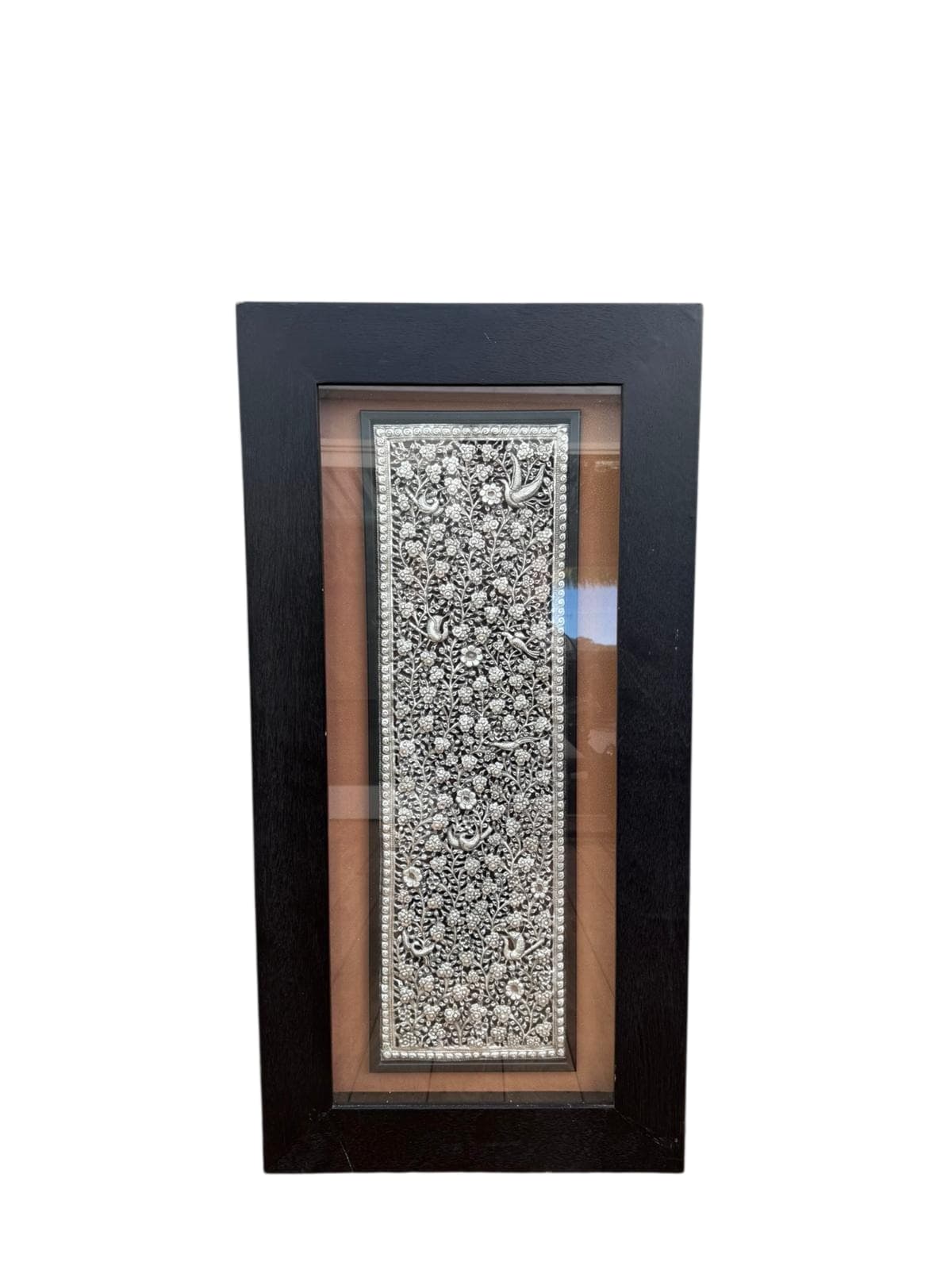 Artisan Hand-Embossed Metal Wall Art Panel Floral and Bird Motif 1200x600mm — photo 1 of 4