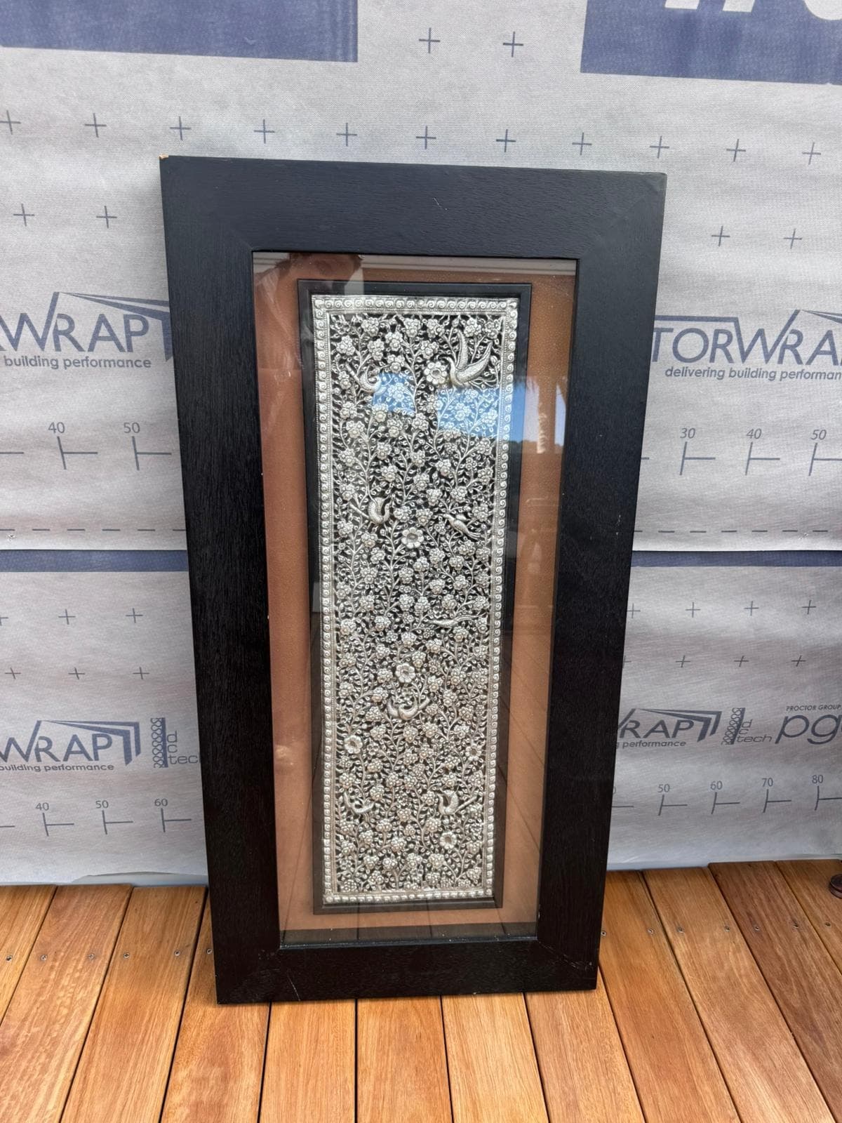 Artisan Hand-Embossed Metal Wall Art Panel Floral and Bird Motif 1200x600mm — photo 2 of 4