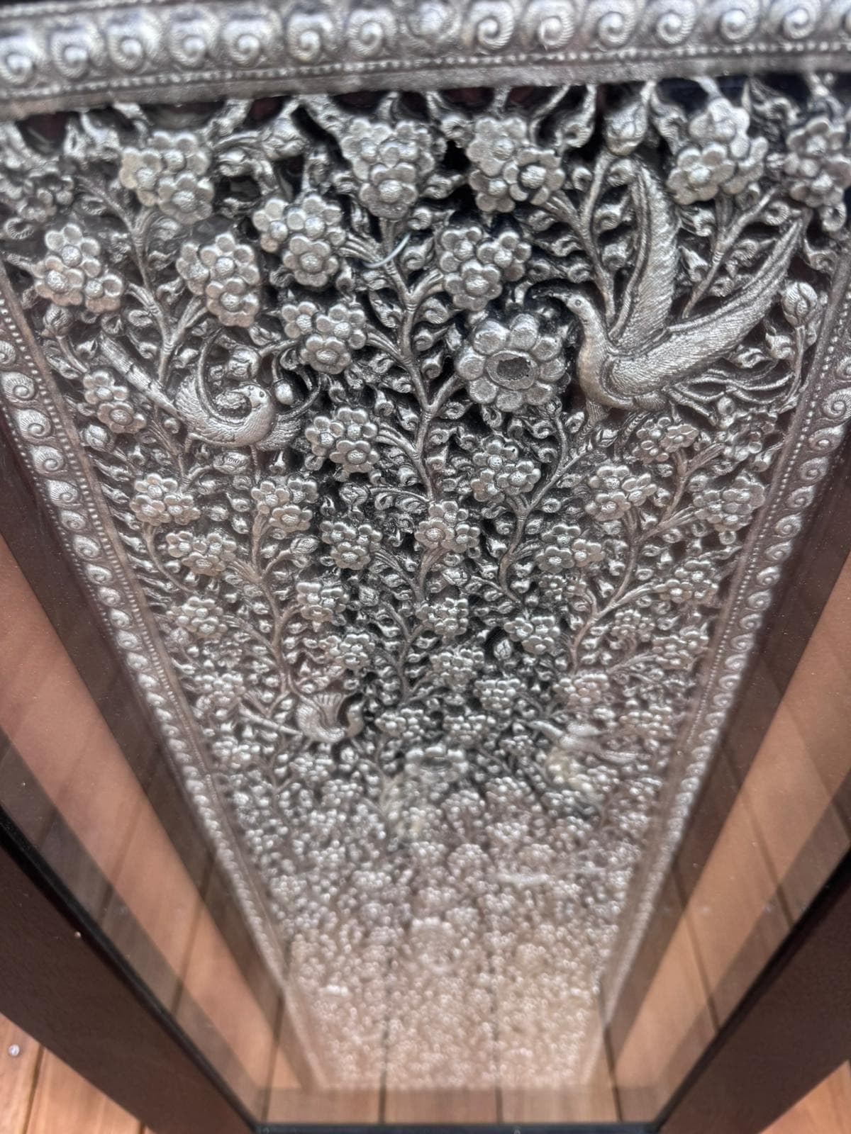 Artisan Hand-Embossed Metal Wall Art Panel Floral and Bird Motif 1200x600mm — photo 3 of 4