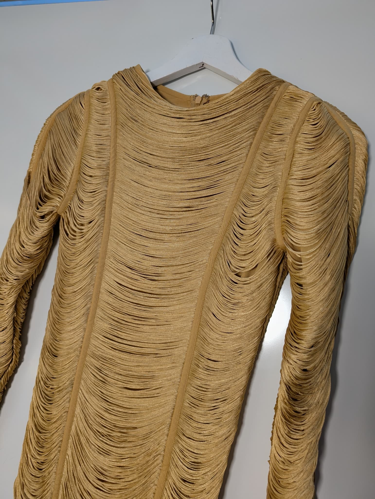 ASOS DESIGN Gold Fringe Long Sleeve Gown Women's UK 4 — photo 4 of 7