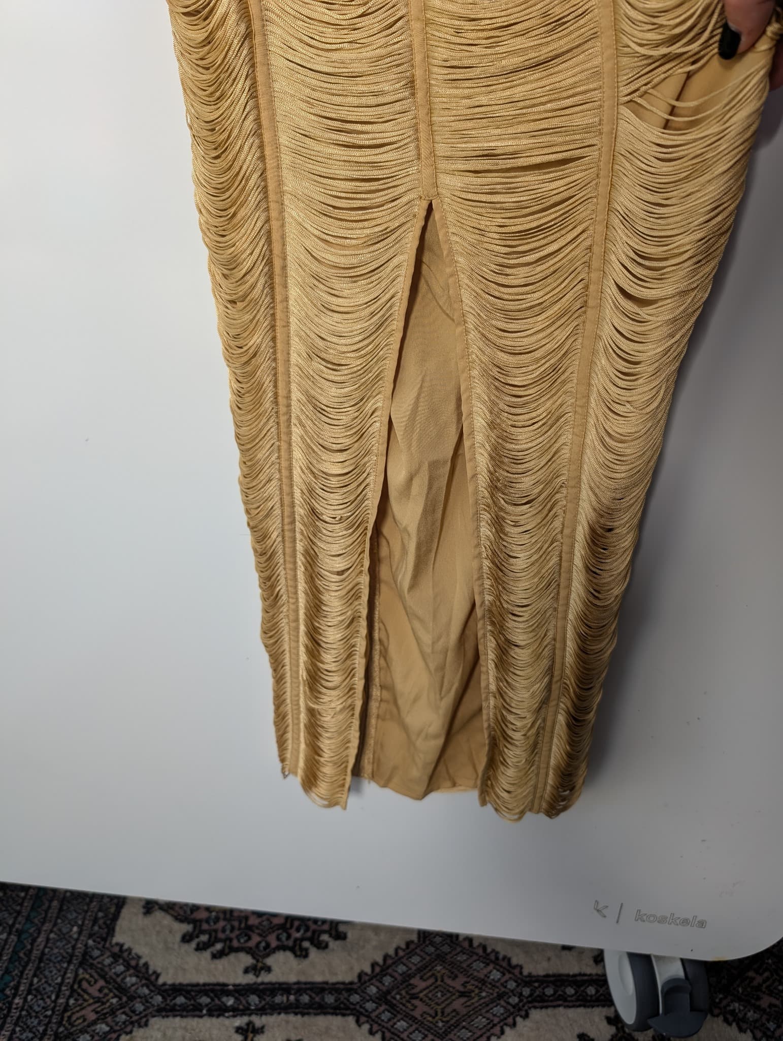 ASOS DESIGN Gold Fringe Long Sleeve Gown Women's UK 4 — photo 6 of 7