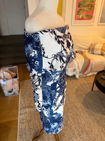 ASOS Off-the-Shoulder Midi Dress Blue White Patterned — photo 3 of 10